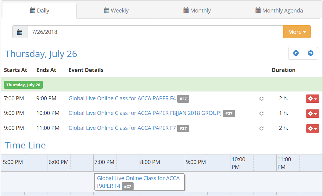 Virtual Classroom Session Schedule